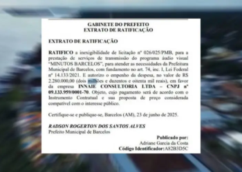Prefeitura de Barcelos firma contrato de R$ 2,2 milhões com empresa ligada a contratos milionários na Aleam