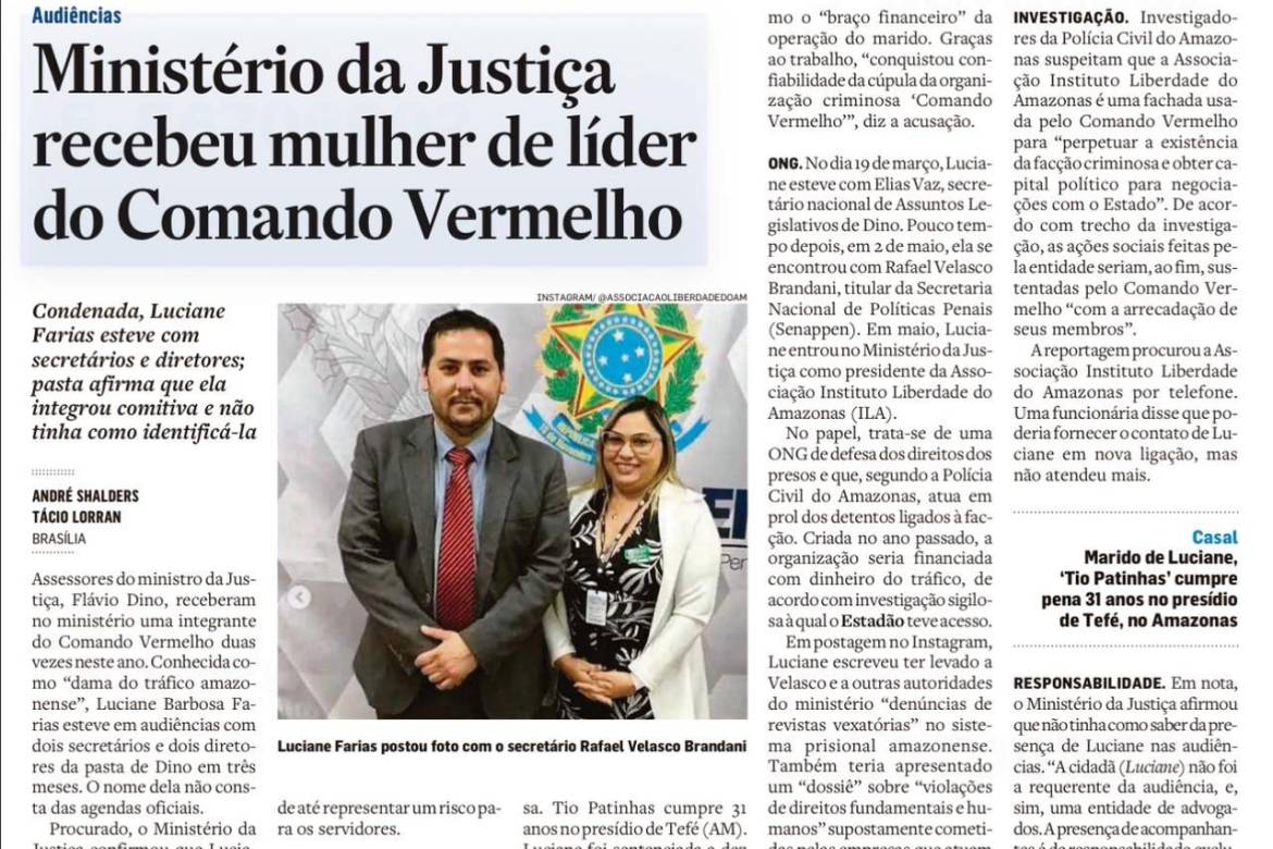 Amom pede investigação de visitas da esposa de líder da CV ao Ministério da Justiça