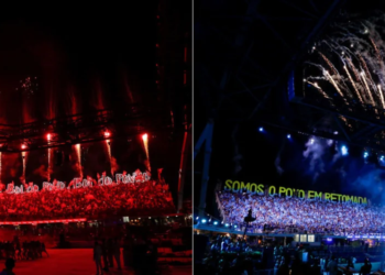 Festival de Parintins 2025. Os bois apresentaram lenda amazônica, figura típica regional e ritual indígena. Foto: Alex Pazuello/Secom